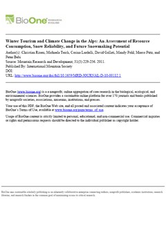 Winter Tourism and Climate Change in the Alps: An Assessment of Resource Consumption, Snow Reliability, and Future Snowmaking Potential